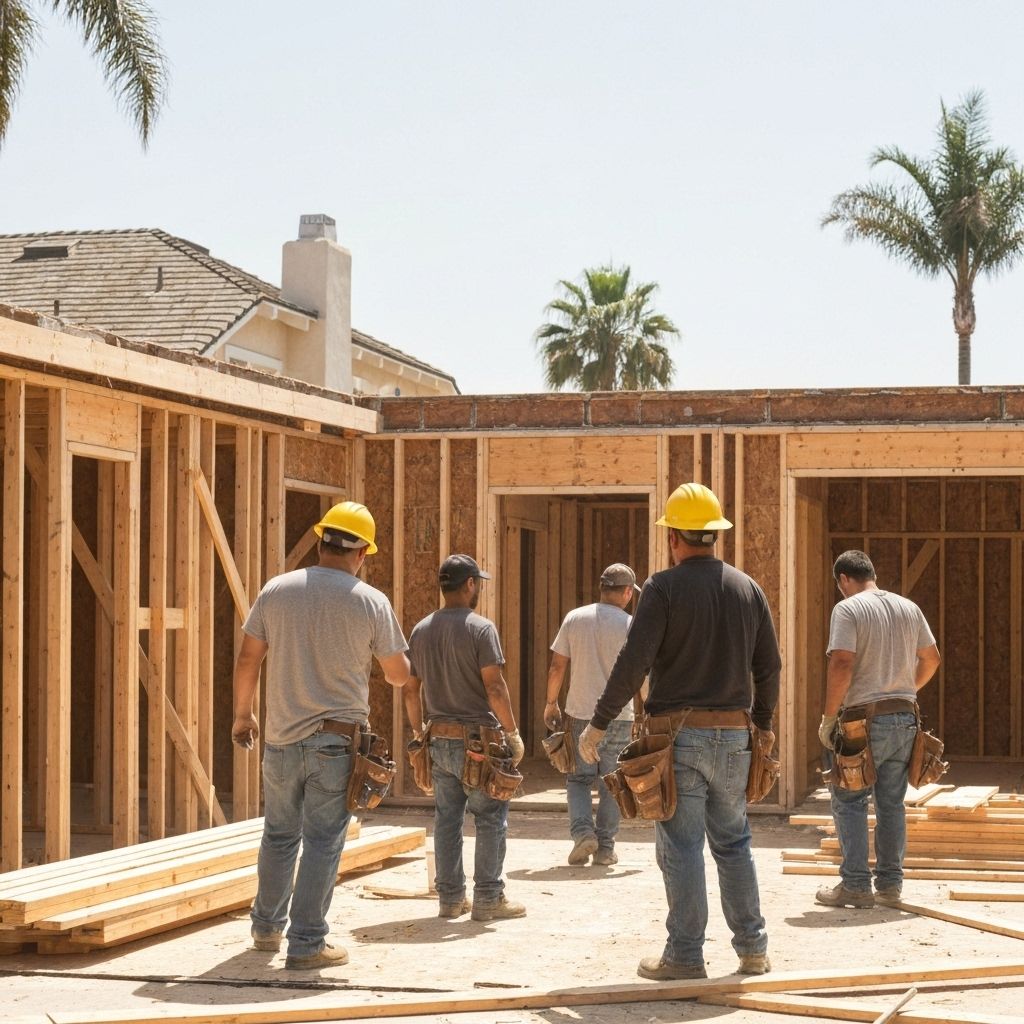 Construction team working on San Diego home renovation
